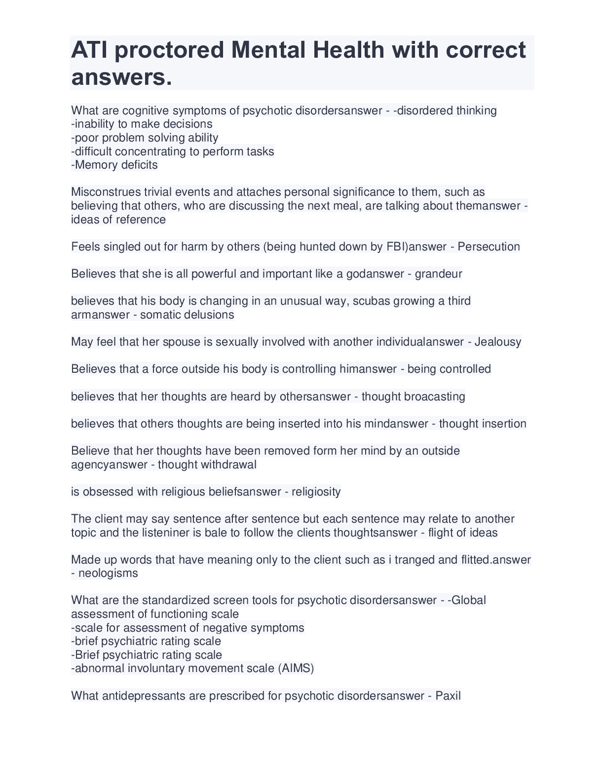 Preview image for ATI proctored Mental Health with correct answers,GRADED A.